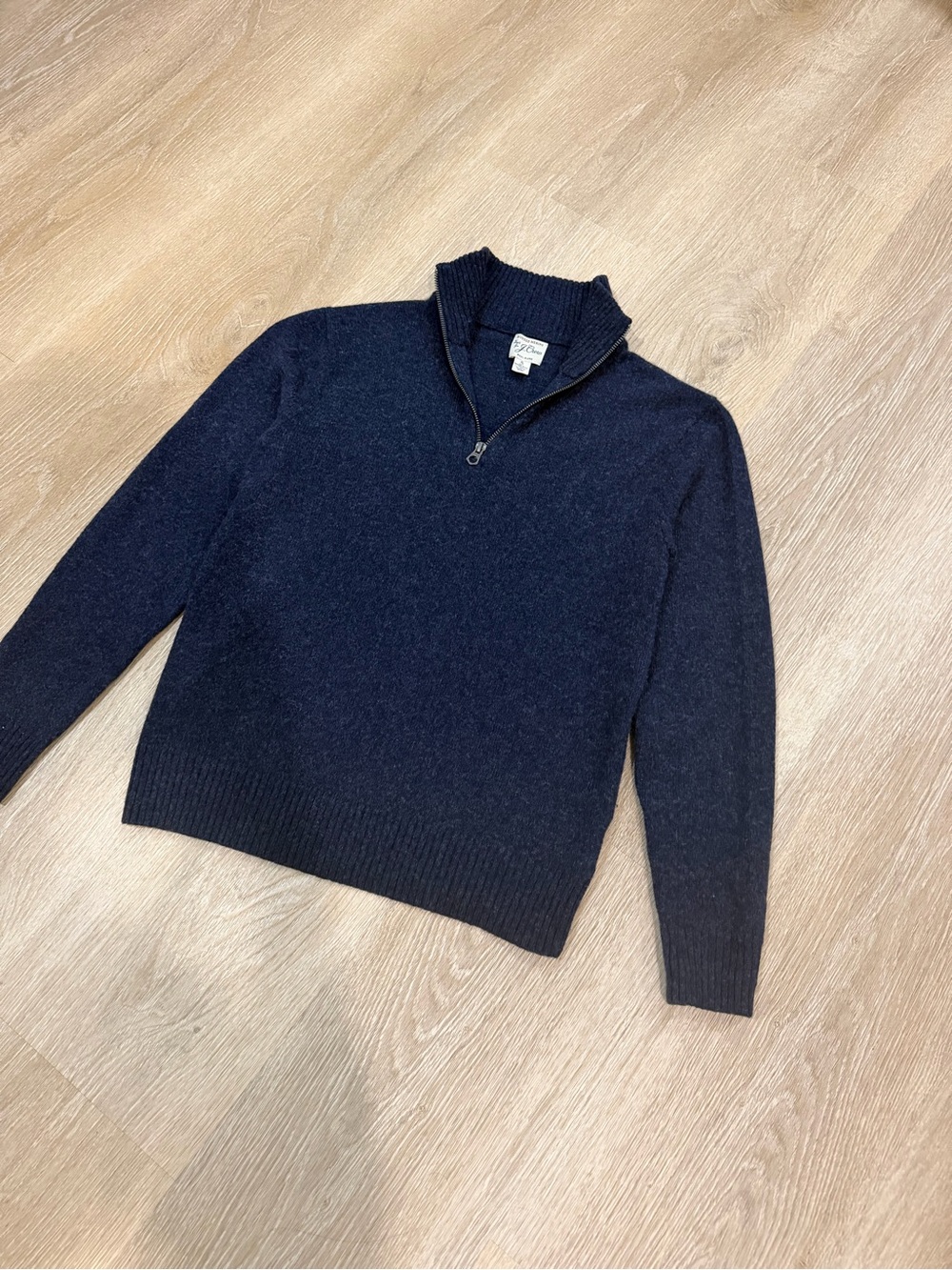 J.Crew Mens S Rugged Merino Wool Blend Half Zip Sweater Navy Soft Pullover - Picture 2 of 10